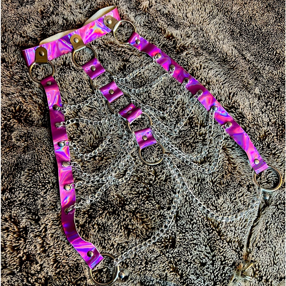 Holographic Purple Chain Halter Top